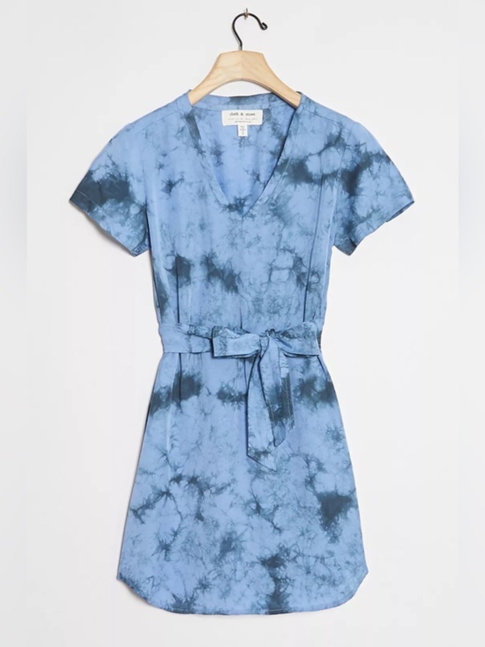 Cloth & Stone Anthropologie Liv Tie Front Mini T-Shirt Dress Blue Tie Dye S Boho